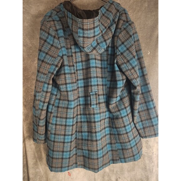 Metaphor Women’s XL Plaid Hooded Peacoat Wool Blend Double Breasted Belted - Picture 8 of 13